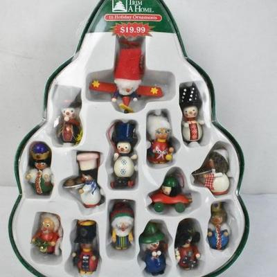 Trim-a-Home 15 Holiday Ornaments, Painted Wood - New