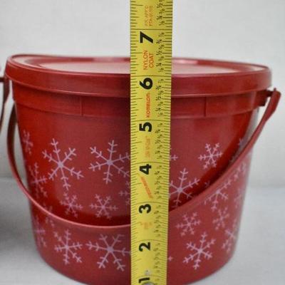 3 Buckets with Lids: Red with White Snowflakes, 1 Gallon Each - New
