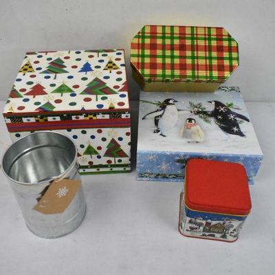 5 Piece Christmas Gift Boxes & Tins - New