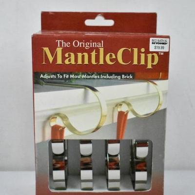Mantel Clips for Stockings/Lights/Garland/etc. Box of 4, Silver Toned - New