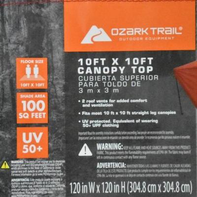 Ozark Trail 10' x 10' CANOPY TOP ONLY, Red [Frame Sold Separately] - New