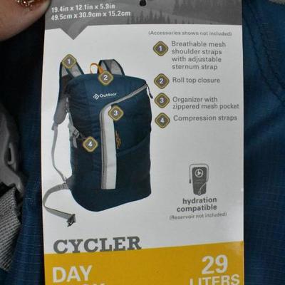 Outdoor Products Cycler Roll-Top Backpack, Blue. Day Pack/29 Liters - New