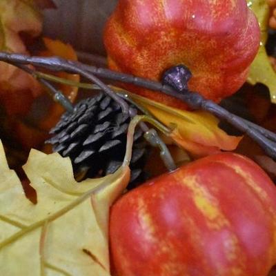 Fall Decorative Garland, Orange Pumpkin/Berry Cone, 2 Strands, 6 Feet Each - New
