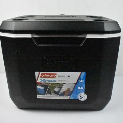 Coleman 50-Quart Xtreme 5-Day Heavy-Duty Cooler with Wheels. Black - New
