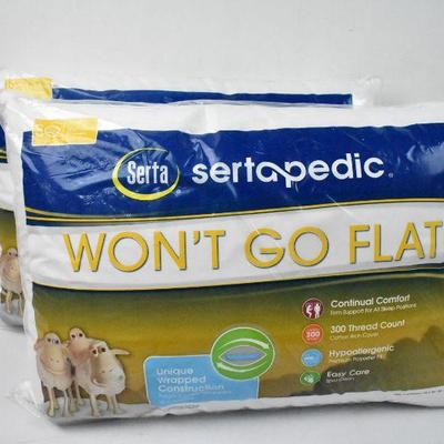 Two Sertapedic Won't Go Flat Pillows, Standard/Queen - New