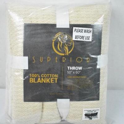 Impressions Solid Woven Cotton Throw Blanket, Ivory 50