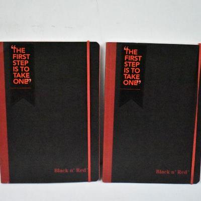 Qty 2 Black n' Red Flexible Cover Notebook, Large, Black, 72 Ruled Sheets - New