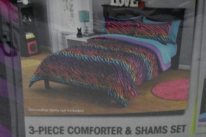 Your Zone Rainbow Zebra Comforter Set Full Queen. Comforter 2 Shams New EstateSales