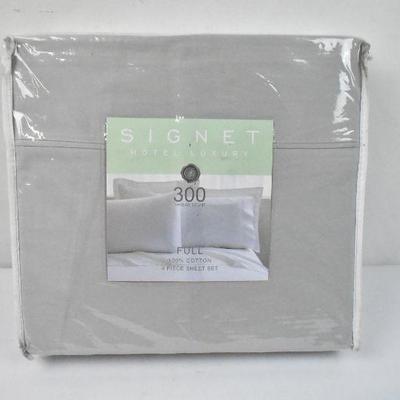 Gray Sheet Set, Full Size 100% Cotton Signet Hotel 300TC Sumptuously Soft - New