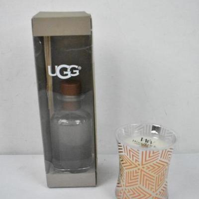 UGG Reed Diffuser White Sands & WoodWick Crackling Candle White Teak 9.7oz - New