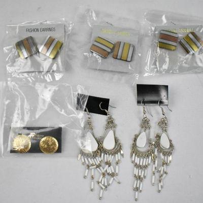 6 Pairs of Costume Jewelry Earrings - New