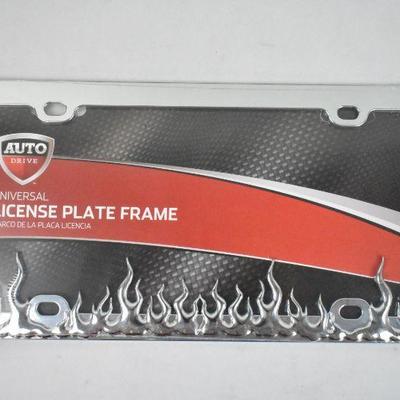 2x Auto Drive Universal License Plate Frames with Flames Design - New