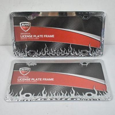 2x Auto Drive Universal License Plate Frames with Flames Design - New