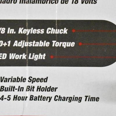 Hyper Tough 18-Volt Ni-Cad Cordless Drill, AQ75023G - New