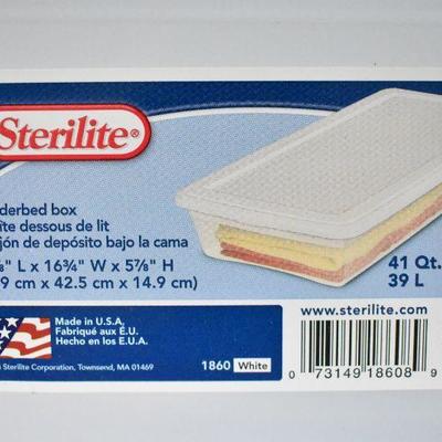 Sterilite Underbed Boxes, Qty 5: 41 quart. Clear w/ white lids - New