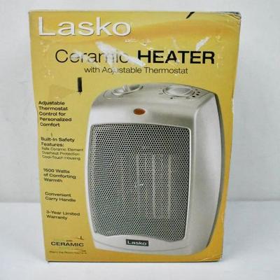 Lasko Electric Ceramic Heater, 1500W, Silver, 754200 - New