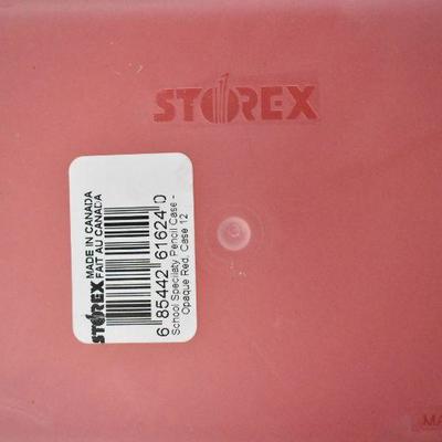 5 Pencil Boxes Red & Clear, by Storex - New