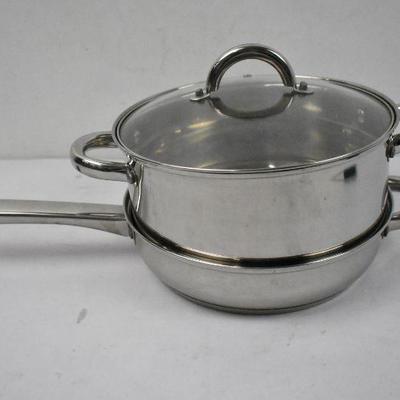 3 pc Cookware. Stainless Steel by Cook N Home. Lid fits both pieces
