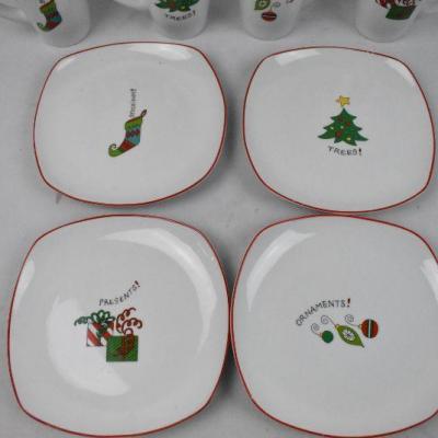 8 pc Holiday Dishes: 4 Cups, 4 Plates