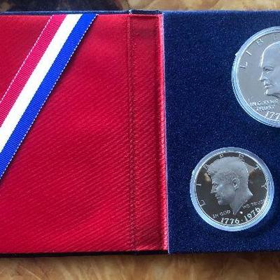 Lot # 1 1776-1976 U.S. Bicentennial 3-Coin Silver Proof Set – $1 , 50C & 25C (w/Coin Folder) 