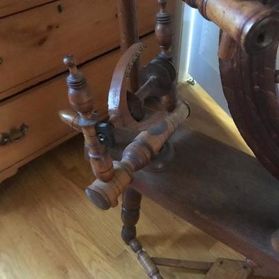 Lot # 155 Antique Spinning Wheel and quilt rack 
