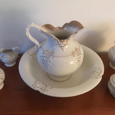 Lot # 159 Antique Washbowl and Pitcher 6 pc set