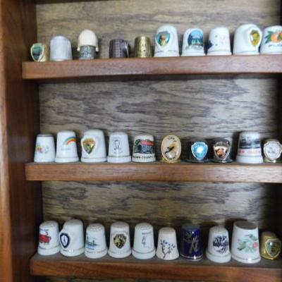 Lot 2:  Thimble Collection with Shelf Featuring US Cities and States 11
