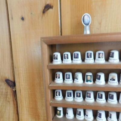 Lot 7:  Thimble Collection Featuring US Presidents (No Sure if Complete) with Shelf