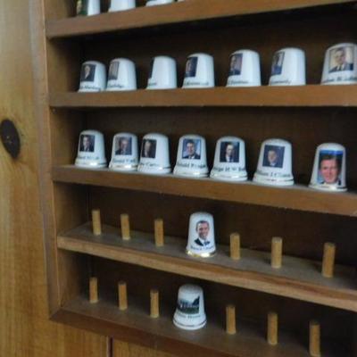 Lot 7:  Thimble Collection Featuring US Presidents (No Sure if Complete) with Shelf