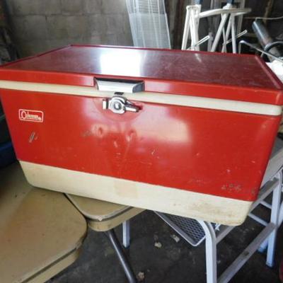 Vintage Coleman Cooler with Metal Handles and Intact Drain Plug