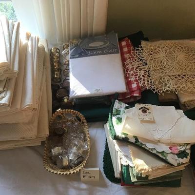 Lot # 127  Tablecloth and linens
