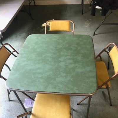 Lot # 130 Green card table and four chairs