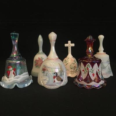 Lot 205 - Six Hand Painted Fenton Christmas Bells