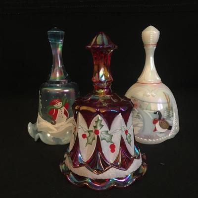 Lot 205 - Six Hand Painted Fenton Christmas Bells