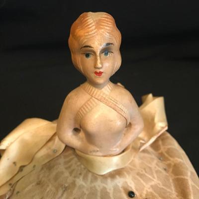 Lot 208 - Sewing Basket with Vintage Pin Cushion and Ballerina