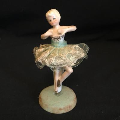 Lot 208 - Sewing Basket with Vintage Pin Cushion and Ballerina