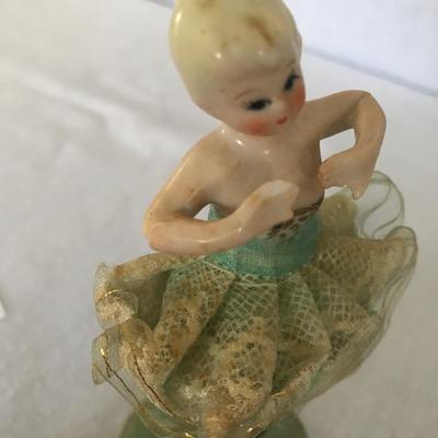 Lot 208 - Sewing Basket with Vintage Pin Cushion and Ballerina
