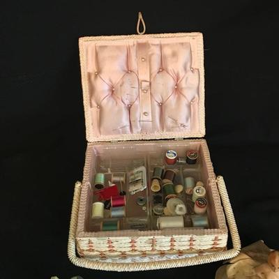 Lot 208 - Sewing Basket with Vintage Pin Cushion and Ballerina