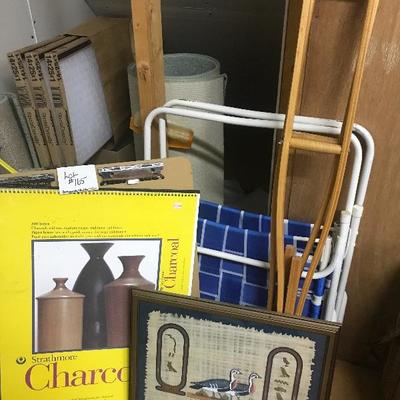 Lot # 165 Lot of Outdoor chairs, wooden crutches and art supplies