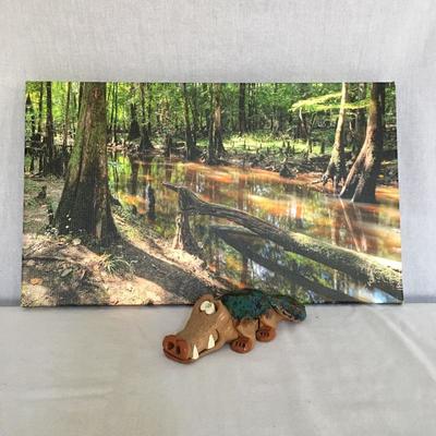 Lot 215 - Photo On Canvas & Alligator