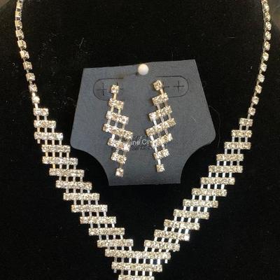 New Crystal Necklace & Pierced Earring Set (Used to be called rhinestones)