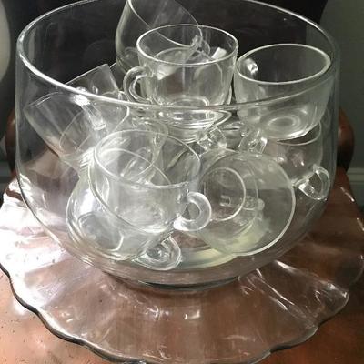 Lot # 9 Glass Punchbowl Set Homestead snack set, Javit crystal