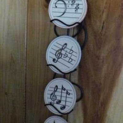 Set of Mini Plates Music Themed with Metal Wrought Iron Holder