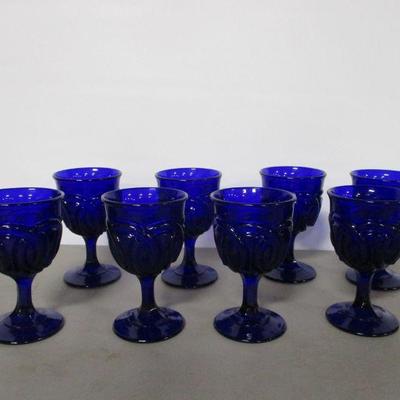 Lot 3 - 8 Cobalt Blue Embossed Glass Goblets