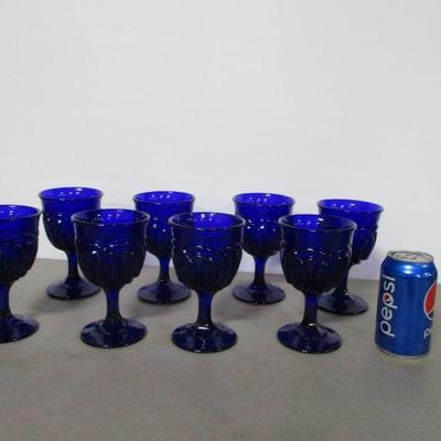 Lot 3 - 8 Cobalt Blue Embossed Glass Goblets