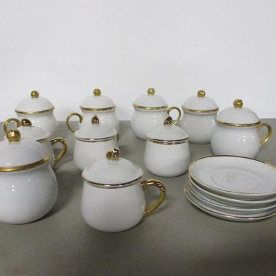 Lot 8 - Andrea by Sadek Gold Rimmed Pot De Cremes w/ Lids