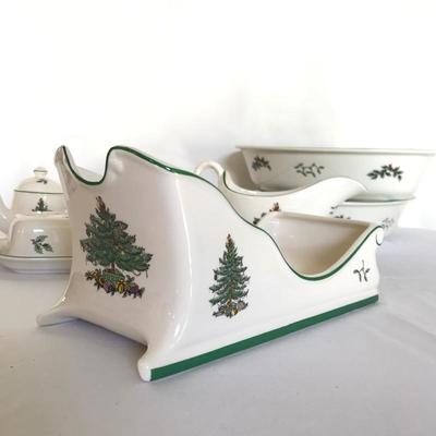 Lot 242 - Spode Christmas Tree Serving Dishes with Ten Glasses