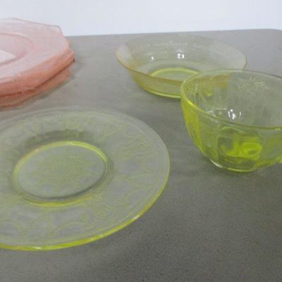 Lot 14 - Pink & Yellow &  Clear Depression Glass