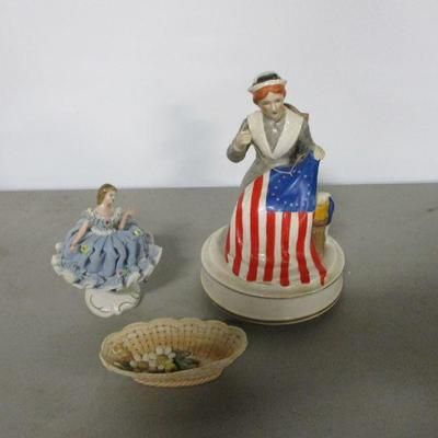 Lot 17 - Betsy Ross Porcelain Music Box Figurine & Dresden 5" Ballleina