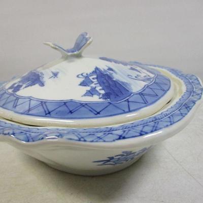 Lot 22 - Blue & White Chinaware - Butterfly Handle